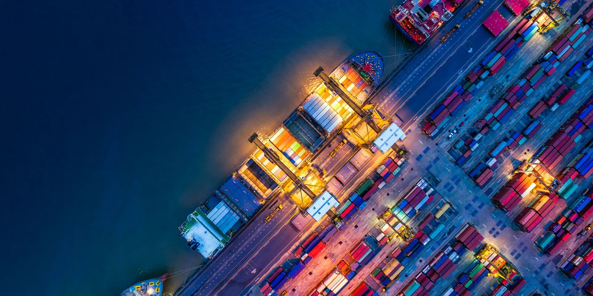 Illuminated port and ship.
