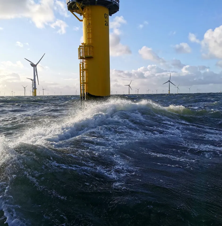 water foundation, sea, wind turbine
