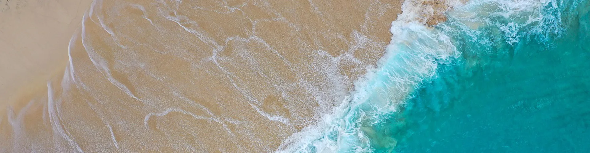 Aerial view of sandy shore meeting turquoise sea.