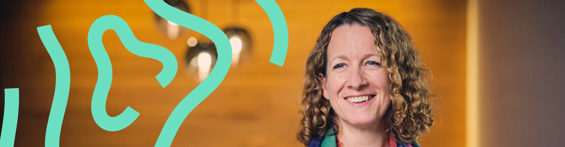 woman smiling, green graphic background