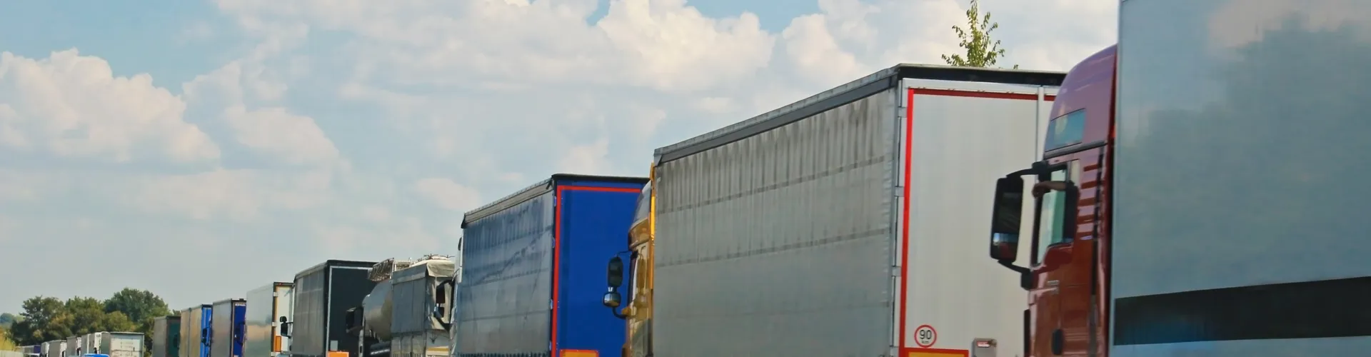 long row of trucks on a German highway