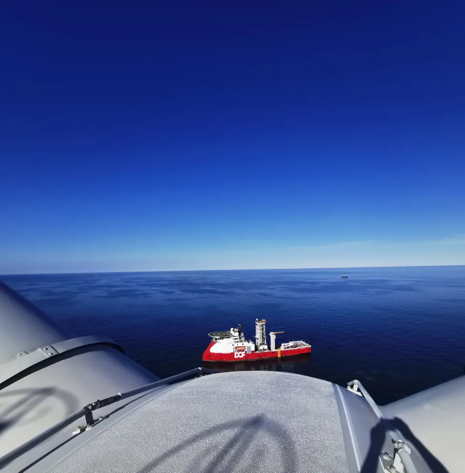 View of OSV from the top of a wind turbine