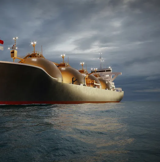 3D rendering of LNG tanker sailing in sea at night